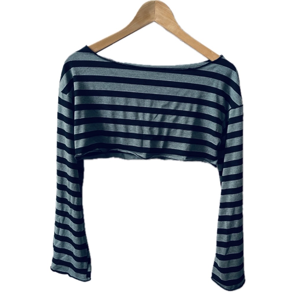 Cropped Striped Long Sleeve Blouse